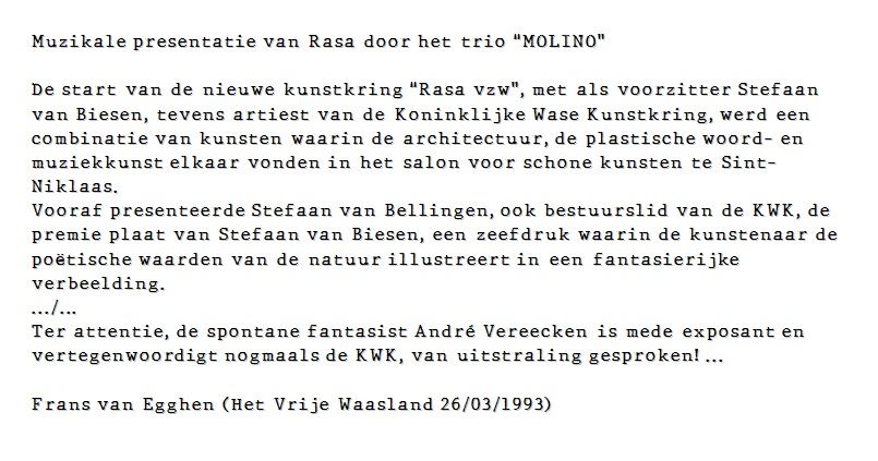 Toondichter Walter Heynen - Het muziek trio Molino - Janna van Mechelen - Kris Matthynssens - David de Groodt - Stefaan van Biesen - Rasa - Stefaan van Bellingen