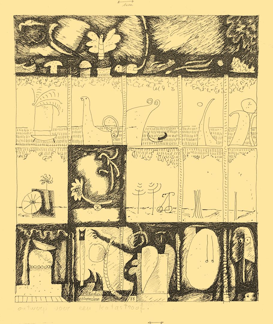 Ontwerp voor een katastroof. André Vereecken art encre de chine -1988
