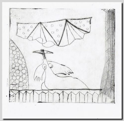 Pointe sèche de gravure par André Vereecken 1981.
