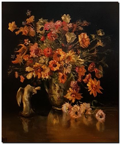 Peinture à l'huile de André Vereecken réalisée en 1954. Olieverfschilderij van André Vereecken gemaakt in 1954.