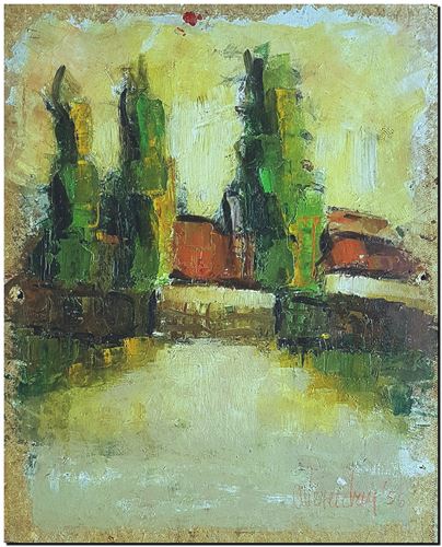 Peinture de l'artiste André Vereecken réalisée en 1956. Schilderij van kunstenaar André Vereecken gemaakt in 1956.