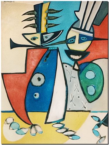 Peinture de l'artiste André Vereecken réalisée en 1972 (environ). Schilderij van kunstenaar André Vereecken gemaakt circa 1972. - 1972 (circa).33 - PHOTO (alb5)