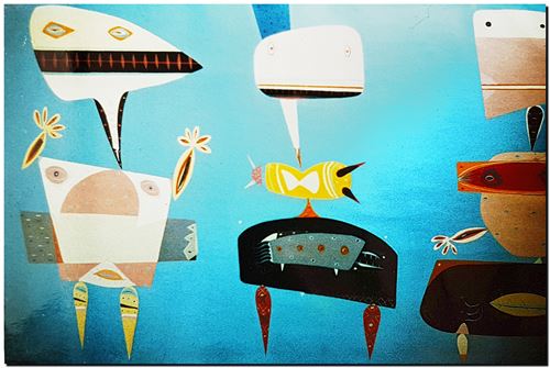 Peinture de l'artiste André Vereecken réalisée en 1972. Schilderij van kunstenaar André Vereecken gemaakt in 1972. - 1972.19 Drie Figuren (Olie op doek)  121x200-01 - 