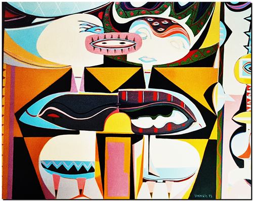 Peinture de l'artiste André Vereecken réalisée en 1973. Schilderij van kunstenaar André Vereecken gemaakt in 1973. - 1973.08 - PHOTO (alb1)