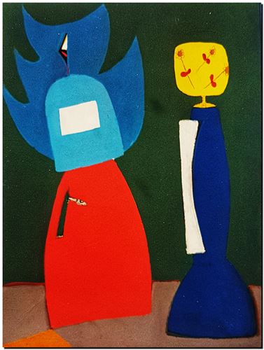 Peinture de l'artiste André Vereecken réalisée en 1978 (environ). Schilderij van kunstenaar André Vereecken gemaakt circa 1978.- 1978 (circa).04 Het Gesprek - PHOTO (alb3)