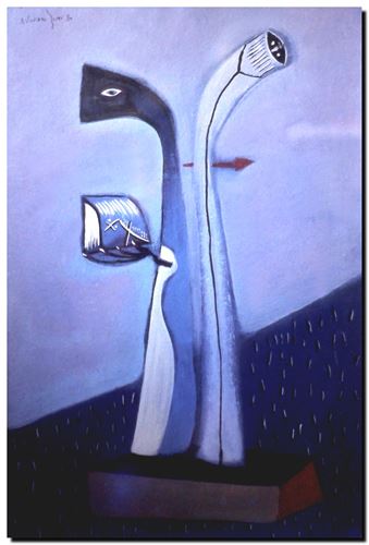 Peinture du peintre flamand André Vereecken réalisée en 1980. Schilderij van de Vlaamse kunstschilder André Vereecken gemaakt in 1980. - 1980.04 - DIAPO