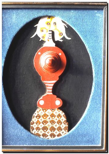 Œuvre de l'artiste André Vereecken réalisée en 1980. Kunstwerk van de kunstenaar André Vereecken gemaakt in 1980. - 1980.01 Vrouw met hoed (collage de 24x17,5 cm) - DIAPO