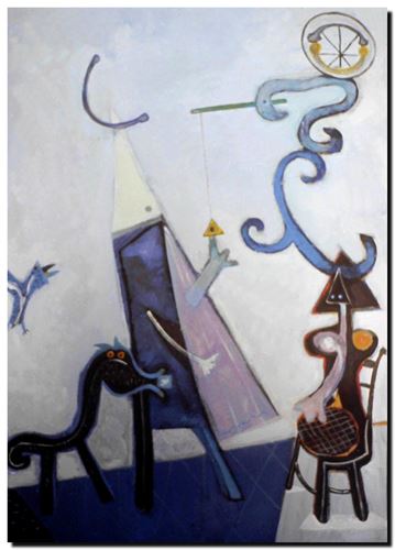 Peinture de l'artiste flamand André Vereecken réalisée vers 1980. Schilderij van de Vlaamse kunstenaar André Vereecken gemaakt circa 1980. - 1980 (circa).04 - DIAPO