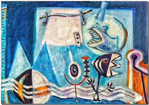 Peinture de l'artiste belge André Vereecken réalisée vers 1980. Schilderij van de Belgische kunstenaar André Vereecken gemaakt circa 1980. - 1980 (circa).62 - PHOTO (alb6)