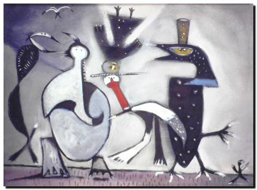 Peinture surrealiste de l’artiste peintre André Vereecken réalisée vers 1980. Surrealistisch schilderij van schilder André Vereecken gemaakt rond 1980. - 1980 (circa).53 - DIAPO