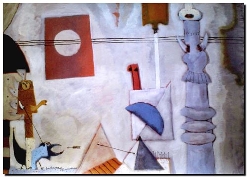 Peinture de l'artiste flamand André Vereecken réalisée vers 1980. Schilderij van de Vlaamse kunstenaar André Vereecken gemaakt circa 1980. - 1980 (circa).46 - DIAPO