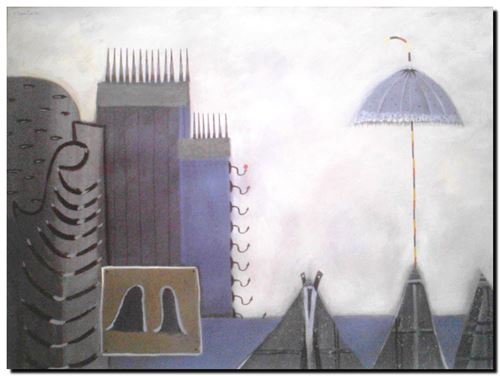 Peinture de l'artiste flamand André Vereecken réalisée vers 1980. Schilderij van de Vlaamse kunstenaar André Vereecken gemaakt circa 1980. - 1980 (circa).43 - DIAPO