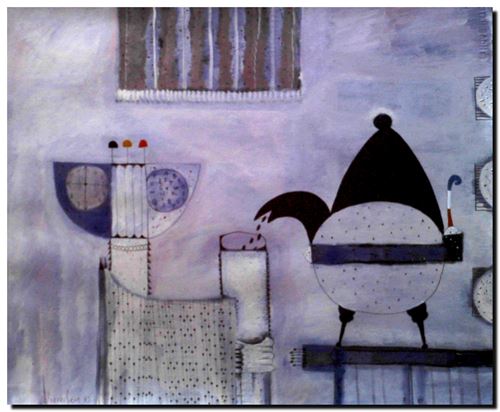 Peinture du peintre belge André Vereecken réalisée en 1983. Schilderij van de Belgische kunstschilder André Vereecken gemaakt in 1983.. - 1983.06 - DIAPO