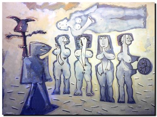 Peinture surrealiste de l’artiste peintre André Vereecken réalisée en 1983. Surrealistisch schilderij van schilder André Vereecken gemaakt in 1983.. - 1983.05 - DIAPO