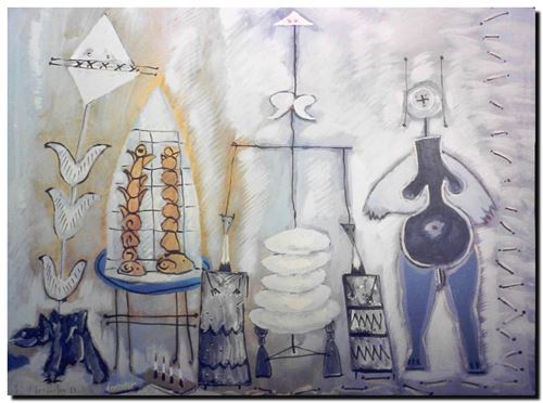 Peinture surrealiste de l’artiste peintre André Vereecken réalisée en 1983. Surrealistisch schilderij van schilder André Vereecken gemaakt in 1983.. - 1983.04 - DIAPO