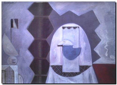 Peinture surrealiste de l’artiste peintre André Vereecken réalisée en 1983. Surrealistisch schilderij van schilder André Vereecken gemaakt in 1983.. - 1983.02 - DIAPO