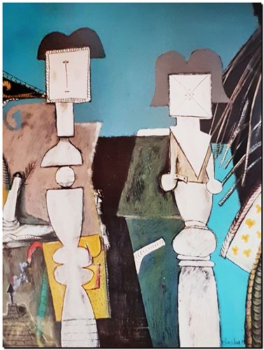 Peinture surrealiste de l’artiste peintre André Vereecken réalisée vers 1983. Surrealistisch schilderij van schilder André Vereecken gemaakt rond 1983. - 1983 (circa).01 - PHOTO (alb7)