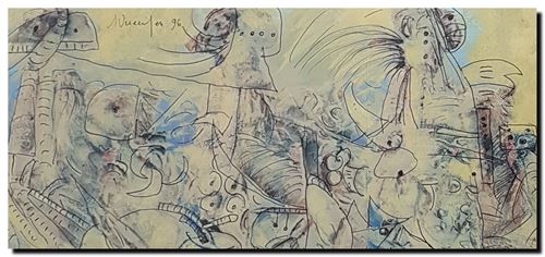 Peinture mixed media d'André Vereecken de 1996.
