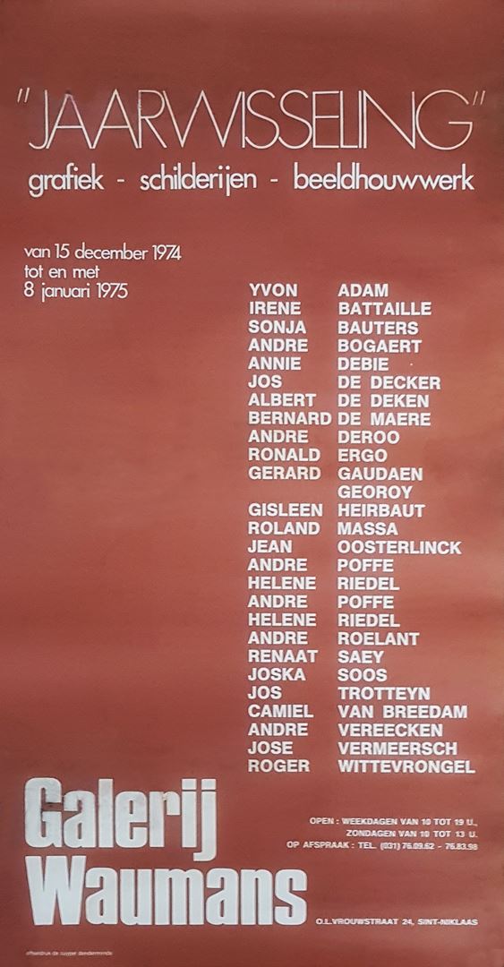 Jaarwisseling Galerij Waumans te Sint-Niklaas tentoonstelling affiche 1974-1975
